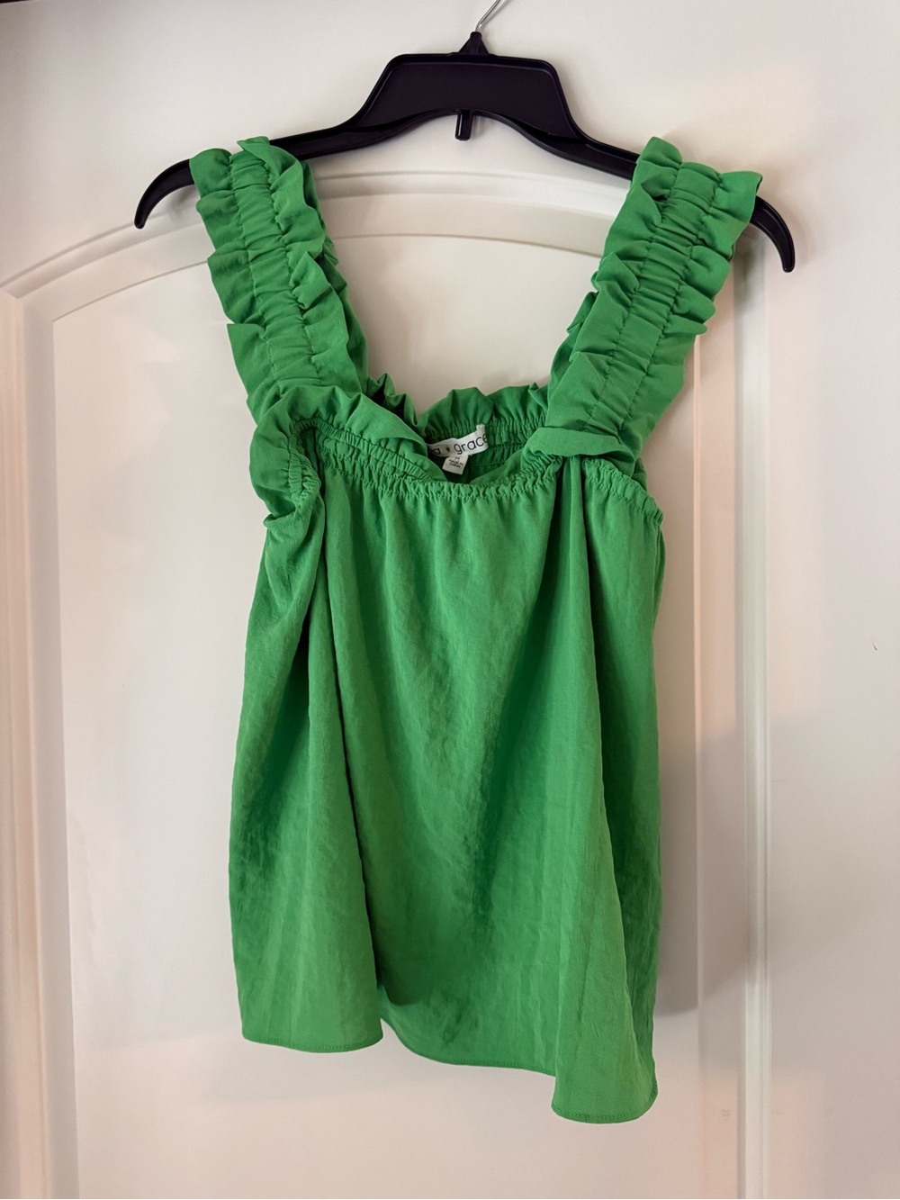 Ruffled Strap Green Sleeveless Top